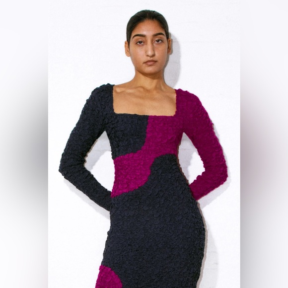 Mara Hoffman Amy Popcorn Dress Abstract Navy Fuchsia Bodycon Colorblock Designer - Picture 11 of 16